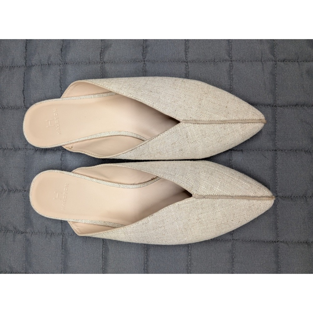 H Halston Womens Beige Linen Fabric Pointed Toe Flat Mules HH-S2110-S Size 6M